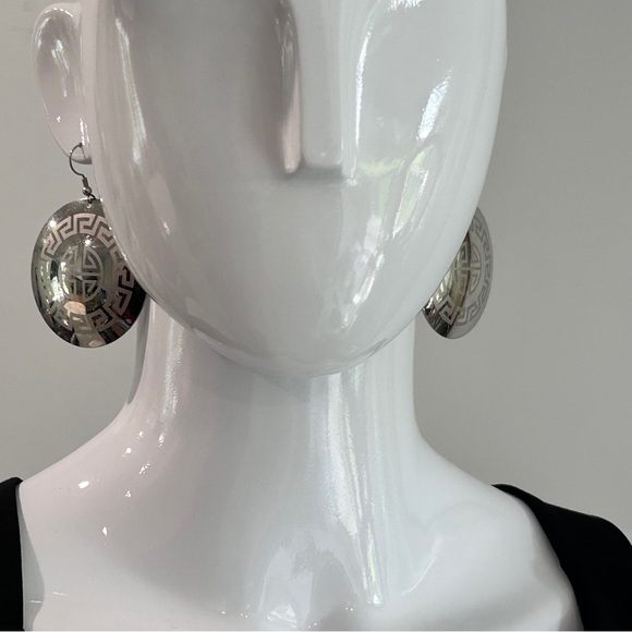Vintage Greek Key Disc Earrings - Picture 4 of 9